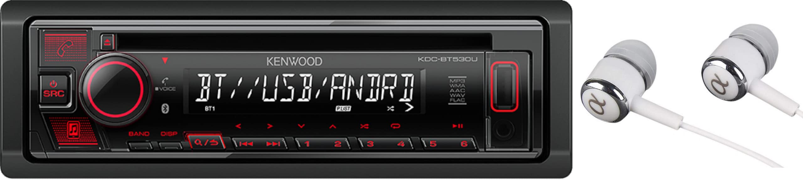 Kenwood Single DIN Bluetooth CD/AM/FM USB Auxiliary Input Car Stereo Receiver w/ Dual Phone Connection, Pandora/Spotify/iHeartRadio, Apple iPhone and Android Control with ALPHASONIK EARBUDS