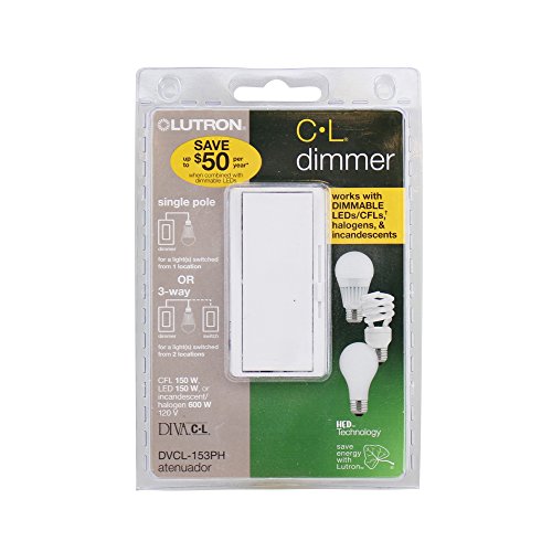 Lutron DVCL-153PH-WH Diva CFL/LED Clam Cad White