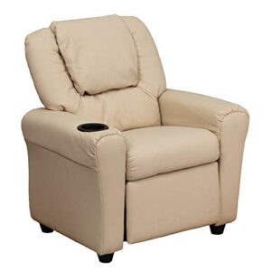 flash furniture vana contemporary beige vinyl kids recliner with cup holder and headrest