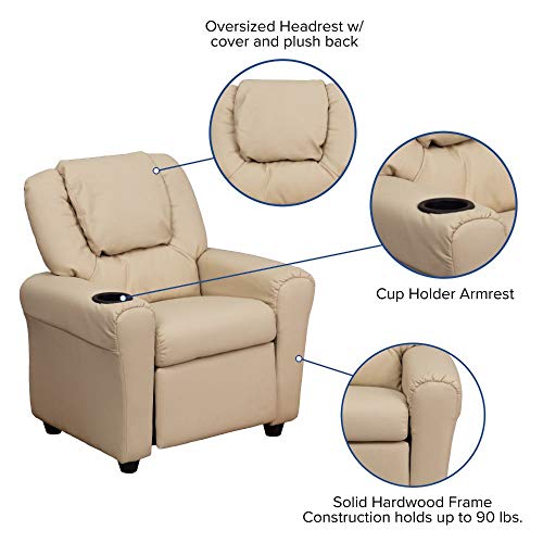 Flash Furniture Vana Contemporary Beige Vinyl Kids Recliner with Cup Holder and Headrest