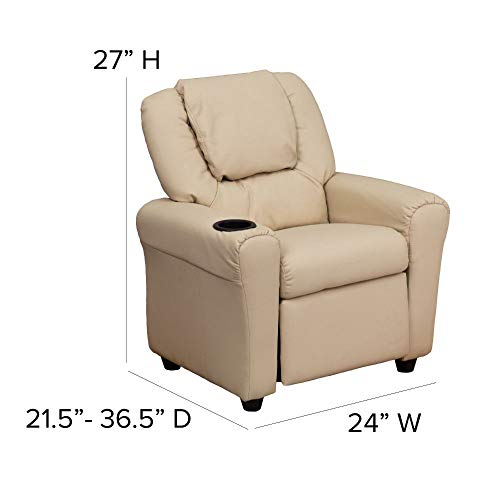 Flash Furniture Vana Contemporary Beige Vinyl Kids Recliner with Cup Holder and Headrest