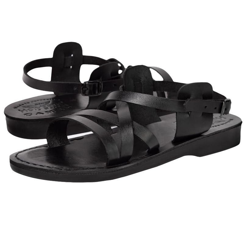 Holy Land Market Unisex Adults/Children Genuine Leather Biblical Sandals/Flip Flops/Slides/Slippers (Jesus - Yashua) Black Style II