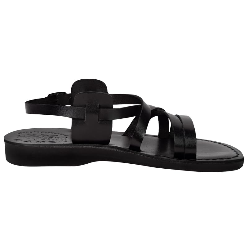 Holy Land Market Unisex Adults/Children Genuine Leather Biblical Sandals/Flip Flops/Slides/Slippers (Jesus - Yashua) Black Style II