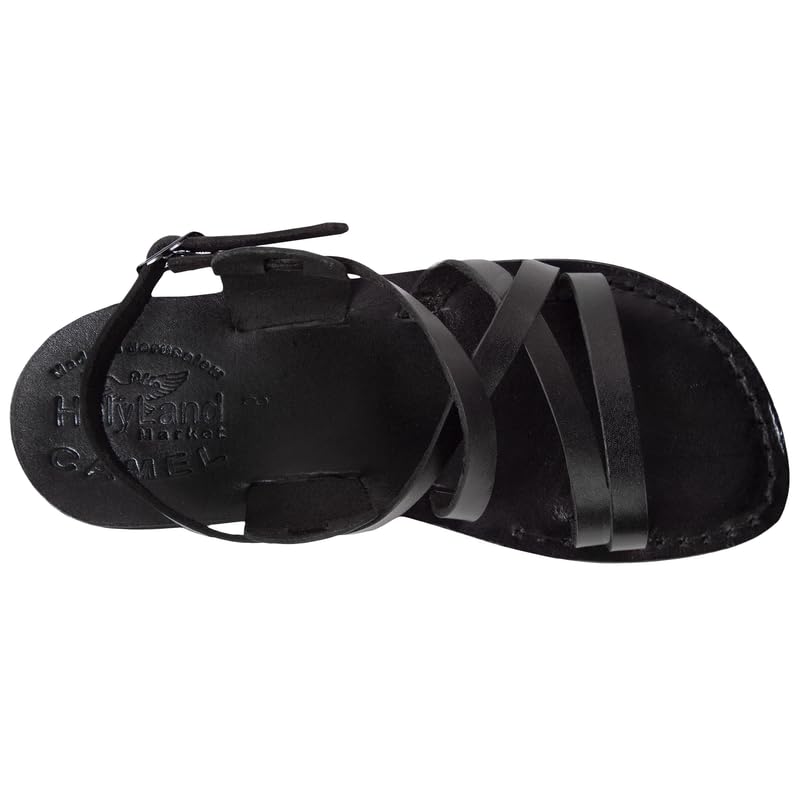 Holy Land Market Unisex Adults/Children Genuine Leather Biblical Sandals/Flip Flops/Slides/Slippers (Jesus - Yashua) Black Style II