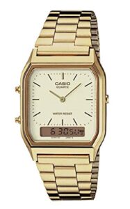 casio aq230ga-9d men's analog digital dual time gold tone metal band watch