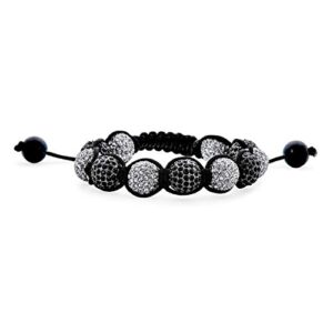 bling jewelry black and white 10mm pave crystal disco ball shamballa inspired bracelet for women for men black cord string adjustable