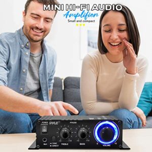 Pyle Home Mini Audio Amplifier - 60W Portable Dual Channel Surround Sound HiFi Stereo Receiver w/ 12V AC Adapter, AUX, MIC IN, Supports Smart Phone, iPhone, iPod, MP3 For 2-8ohm Speakers - Pyle PFA200