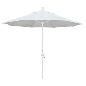 california umbrella 9' round aluminum market umbrella, crank lift, collar tilt, white pole, white olefin