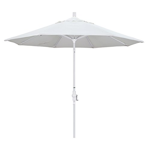 California Umbrella 9' Round Aluminum Market Umbrella, Crank Lift, Collar Tilt, White Pole, White Olefin