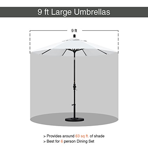 California Umbrella 9' Round Aluminum Market Umbrella, Crank Lift, Collar Tilt, White Pole, White Olefin