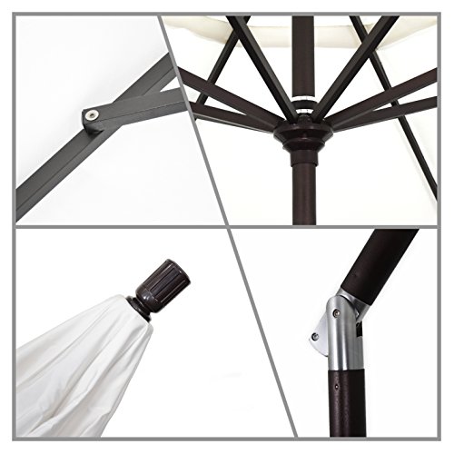 California Umbrella 9' Round Aluminum Market Umbrella, Crank Lift, Collar Tilt, White Pole, White Olefin