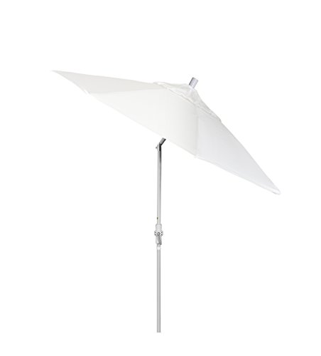 California Umbrella 9' Round Aluminum Market Umbrella, Crank Lift, Collar Tilt, White Pole, White Olefin