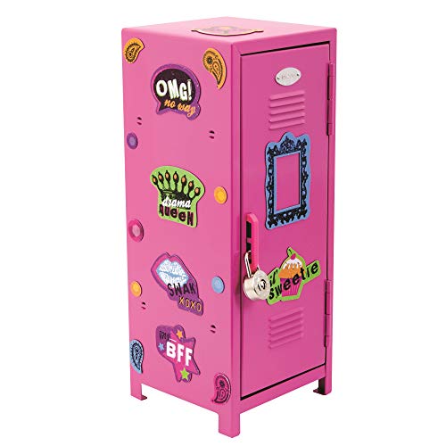 Schylling Girls Talk Pink Mini Locker - 11.25" Decorative Metal Storage Locker with 17 Mix-and-Match Magnets, Lock, and Keys - Ages 4-12