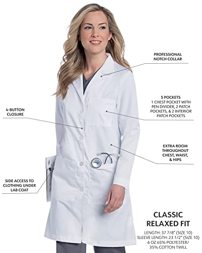 Landau womens Landau Relaxed Fit 5-pocket 4-button Full-length for Women 3153 Medical Lab Coat, White Twill, 10 US