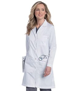 landau womens landau relaxed fit 5-pocket 4-button full-length for women 3153 medical lab coat, white twill, 8 us