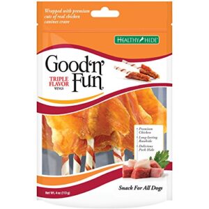 good 'n' fun triple flavor wings, made with real meat, treats for all dog sizes