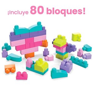 MEGA BLOKS Fisher-Price Toddler Block Toys, Big Building Bag with 80 Pieces and Storage Bag, Pink, Gift Ideas for Kids Age 1+ Years