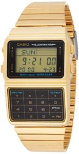 casio #dbc611g-1d men's gold tone 25 memory calculator databank watch
