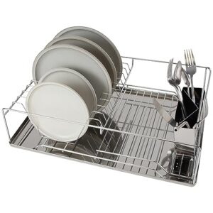 kitchen details 3 piece dish rack | drain tray | cutlery holder | countertop | organizer | holds 13 dishes | chrome