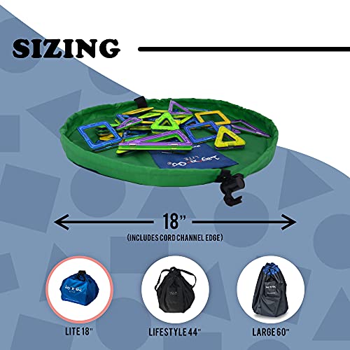 Lay-n-Go 2-in-1 Small Portable Drawstring Toys Storage Organizer and Play Mat for Room and Travel, Made for Kids and Toddlers with a Durable Patented Design, 18 inch, Green/Blue