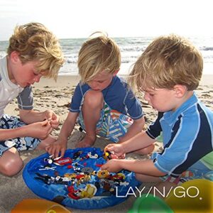 Lay-n-Go 2-in-1 Small Portable Drawstring Toys Storage Organizer and Play Mat for Room and Travel, Made for Kids and Toddlers with a Durable Patented Design, 18 inch, Green/Blue