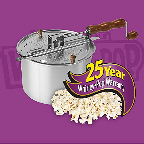 Original Whirley Pop Popcorn Maker - 6 Quart Culinary Popcorn Popper With One All-Inclusive Popping Kit, Aluminum Popcorn Pot With Nylon Gears, Wabash Valley Farms Popcorn Maker (Red)