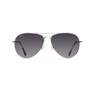 maui jim men's and women's mavericks polarized aviator sunglasses, silver/neutral grey, medium