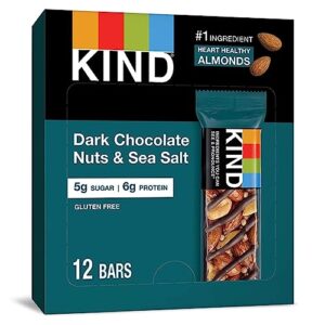 KIND Bars, Dark Chocolate Nuts and Sea Salt, Healthy Snacks, Gluten Free, Low Sugar, 6g Protein, 12 Count