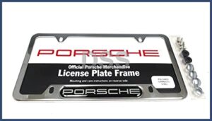 genuine oem porsche stainless steel nameplate license frame - polished silver finish
