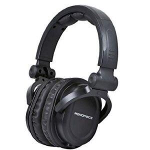 Monoprice Premium Hi-Fi DJ Style Over-The-Ear Pro Headphones with A Single-Button Inline Microphone/Controller - Black