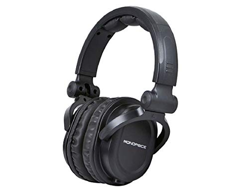 Monoprice Premium Hi-Fi DJ Style Over-The-Ear Pro Headphones with A Single-Button Inline Microphone/Controller - Black