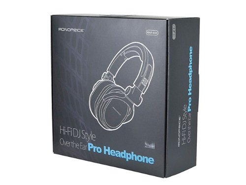 Monoprice Premium Hi-Fi DJ Style Over-The-Ear Pro Headphones with A Single-Button Inline Microphone/Controller - Black