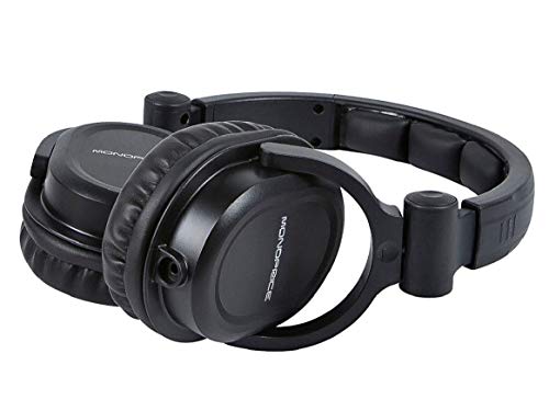 Monoprice Premium Hi-Fi DJ Style Over-The-Ear Pro Headphones with A Single-Button Inline Microphone/Controller - Black