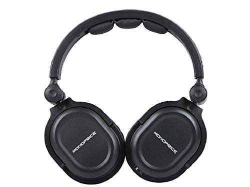 Monoprice Premium Hi-Fi DJ Style Over-The-Ear Pro Headphones with A Single-Button Inline Microphone/Controller - Black