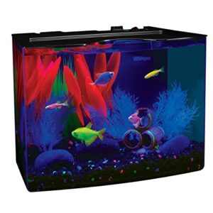 glofish aquarium fish tank kits, includes fish tank decorations and led lighting, tetra filter and water conditioner 5-gallon crescent kit