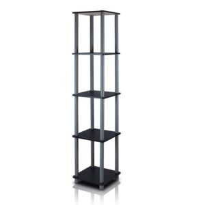 furinno turn-n-tube 5-tier corner square rack display shelf, round, black/grey