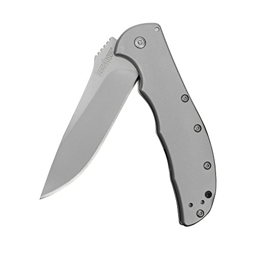 Kershaw Volt SS Folding Pocketknife, 3.5" 8Cr13MoV Stainless Steel Drop Point Plain Edge Blade, Assisted One Hand Opening, 3 Position Pocket Clip,Grey