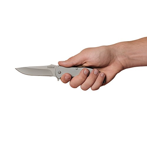 Kershaw Volt SS Folding Pocketknife, 3.5" 8Cr13MoV Stainless Steel Drop Point Plain Edge Blade, Assisted One Hand Opening, 3 Position Pocket Clip,Grey