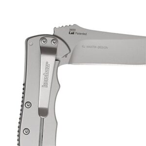 Kershaw Volt SS Folding Pocketknife, 3.5" 8Cr13MoV Stainless Steel Drop Point Plain Edge Blade, Assisted One Hand Opening, 3 Position Pocket Clip,Grey