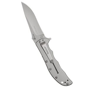 Kershaw Volt SS Folding Pocketknife, 3.5" 8Cr13MoV Stainless Steel Drop Point Plain Edge Blade, Assisted One Hand Opening, 3 Position Pocket Clip,Grey