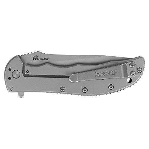 Kershaw Volt SS Folding Pocketknife, 3.5" 8Cr13MoV Stainless Steel Drop Point Plain Edge Blade, Assisted One Hand Opening, 3 Position Pocket Clip,Grey