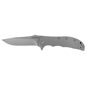 Kershaw Volt SS Folding Pocketknife, 3.5" 8Cr13MoV Stainless Steel Drop Point Plain Edge Blade, Assisted One Hand Opening, 3 Position Pocket Clip,Grey