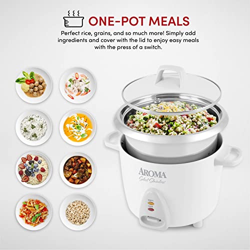 Aroma Housewares Select Stainless Rice Cooker & Warmer with Uncoated Inner Pot, 14-Cup(cooked) / 3Qt, ARC-757SG