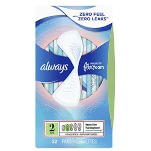 always infinity pads - heavy flow without wings unscented , 32 count (pack of 1)