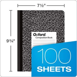 Oxford Composition Notebooks, Wide Ruled Paper, 9-3/4" x 7-1/2", Black Marble Covers, 100 Sheets, 12 per Pack (63795)