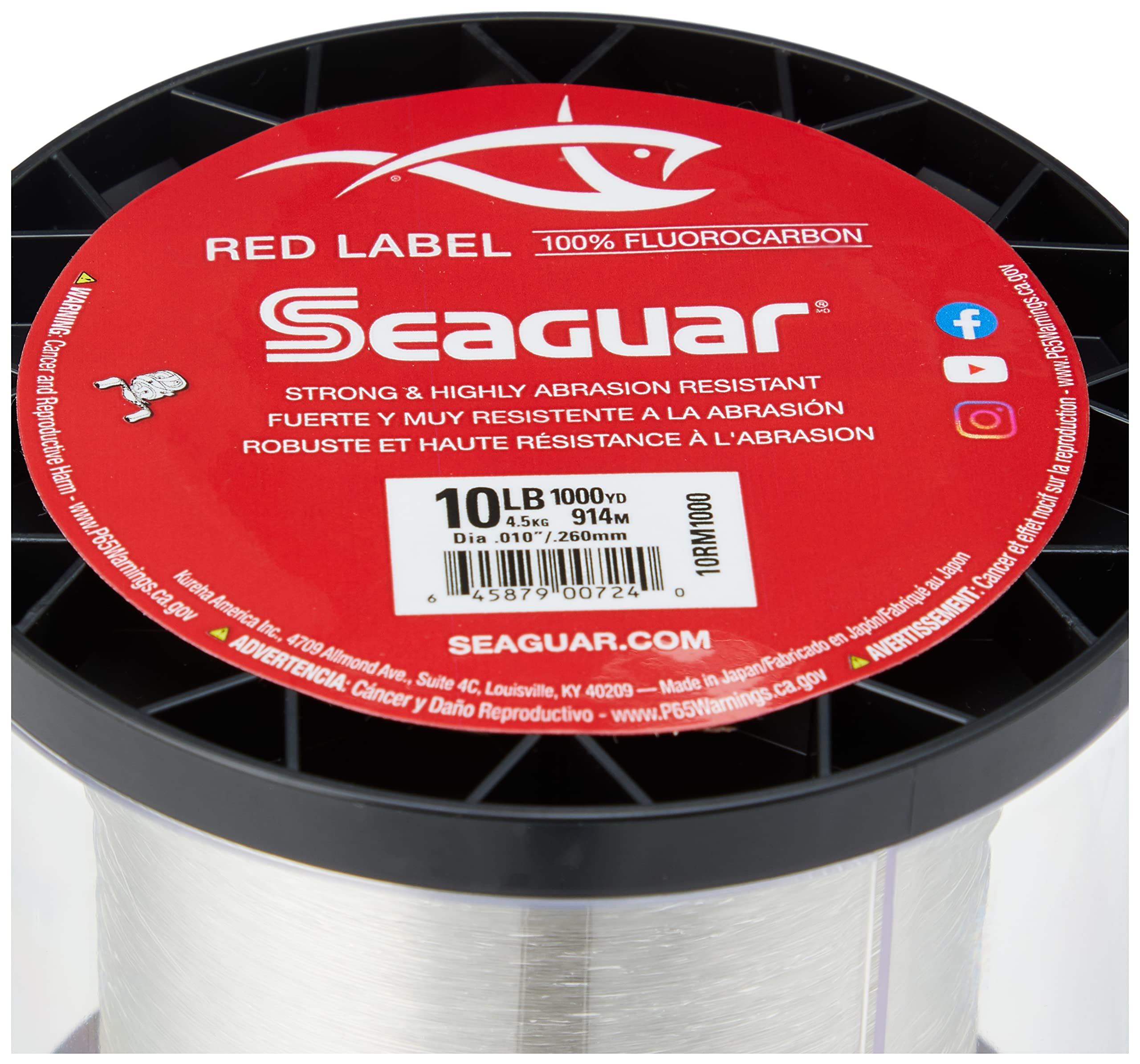 Seaguar 10RM1000 Red Label Saltwater Fluorocarbon Line, .010" Diameter, 10 Lb Tested, 1000 yd, Clear