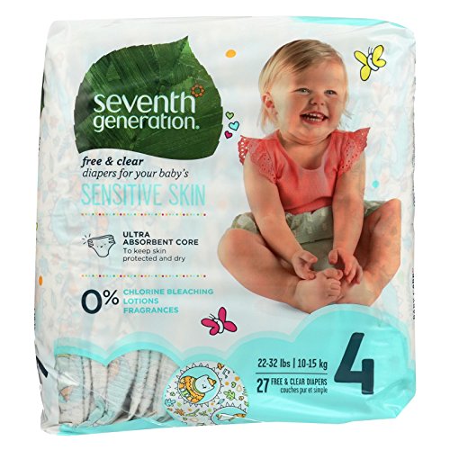 Seventh Generation Baby Diapers, Free-and-Clear for Sensitive Skin, Original Unprinted, Size 4, 27 Count