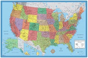 24x36 united states classic premier blue oceans 3d wall map poster, laminated edition