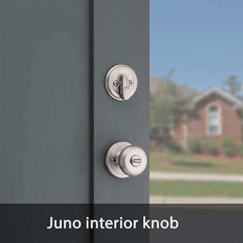 Kwikset 95530-018 Montara Single Cylinder Handleset w/Juno Knob featuring SmartKey in Satin Nickel