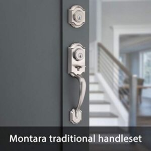 Kwikset 95530-018 Montara Single Cylinder Handleset w/Juno Knob featuring SmartKey in Satin Nickel